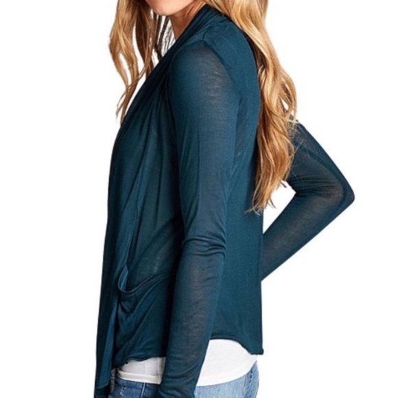 Gorgeous Teal Open Front Flowy Cardigan - Picture 2 of 3